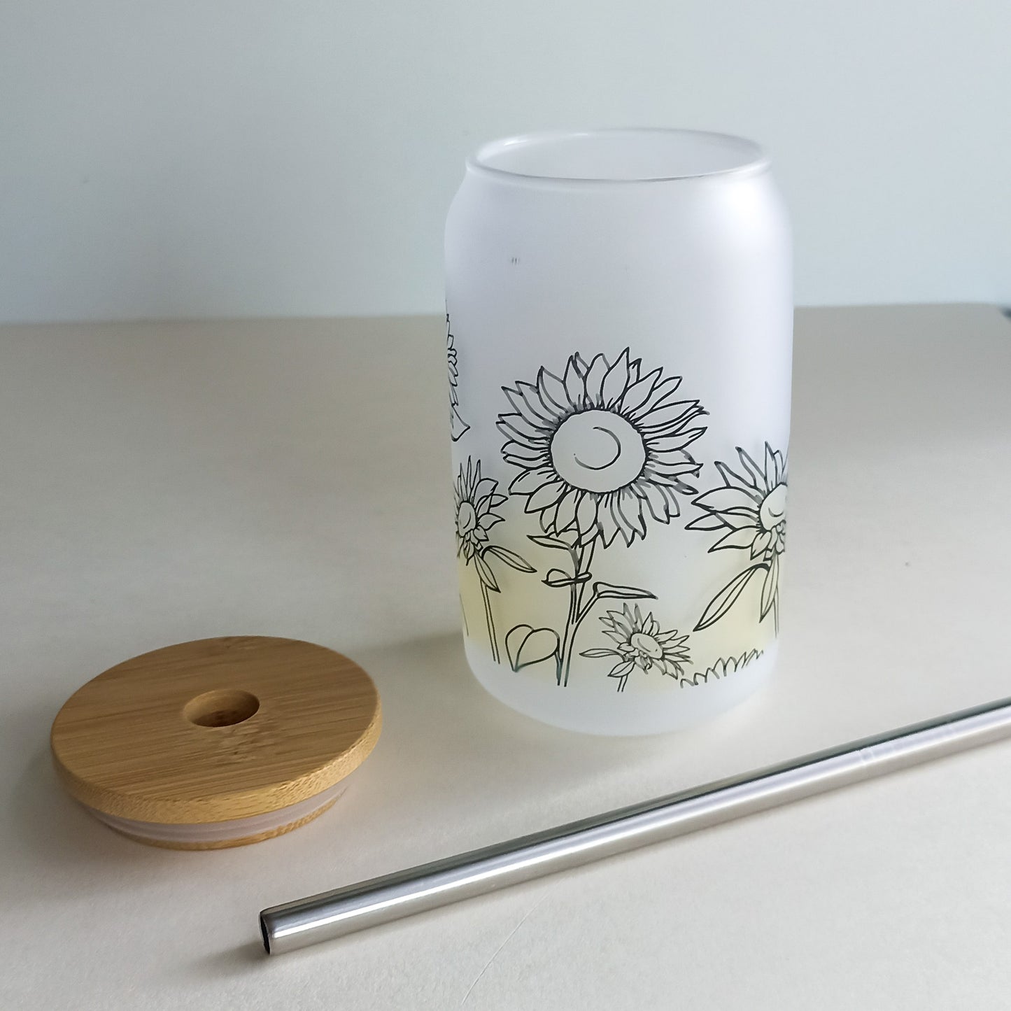 Verre avec paille - Tournesols