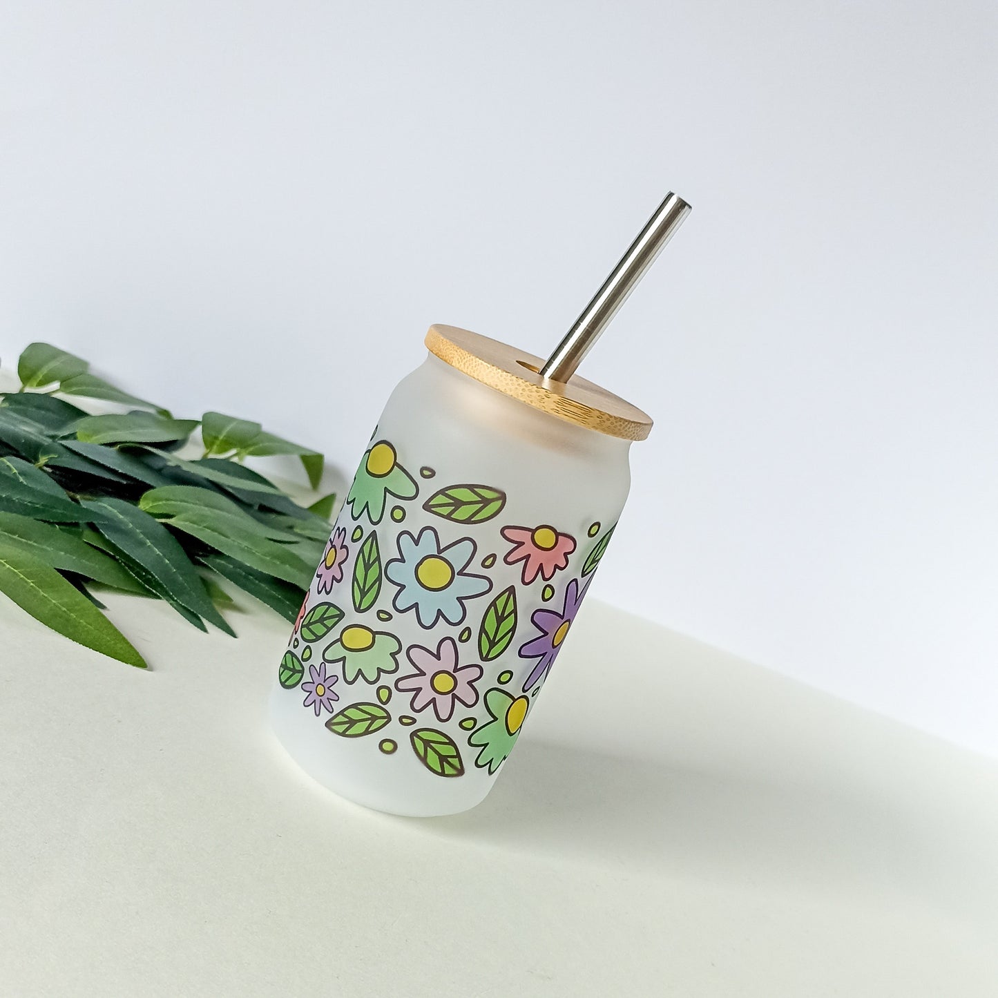Verre avec paille - Fleurs