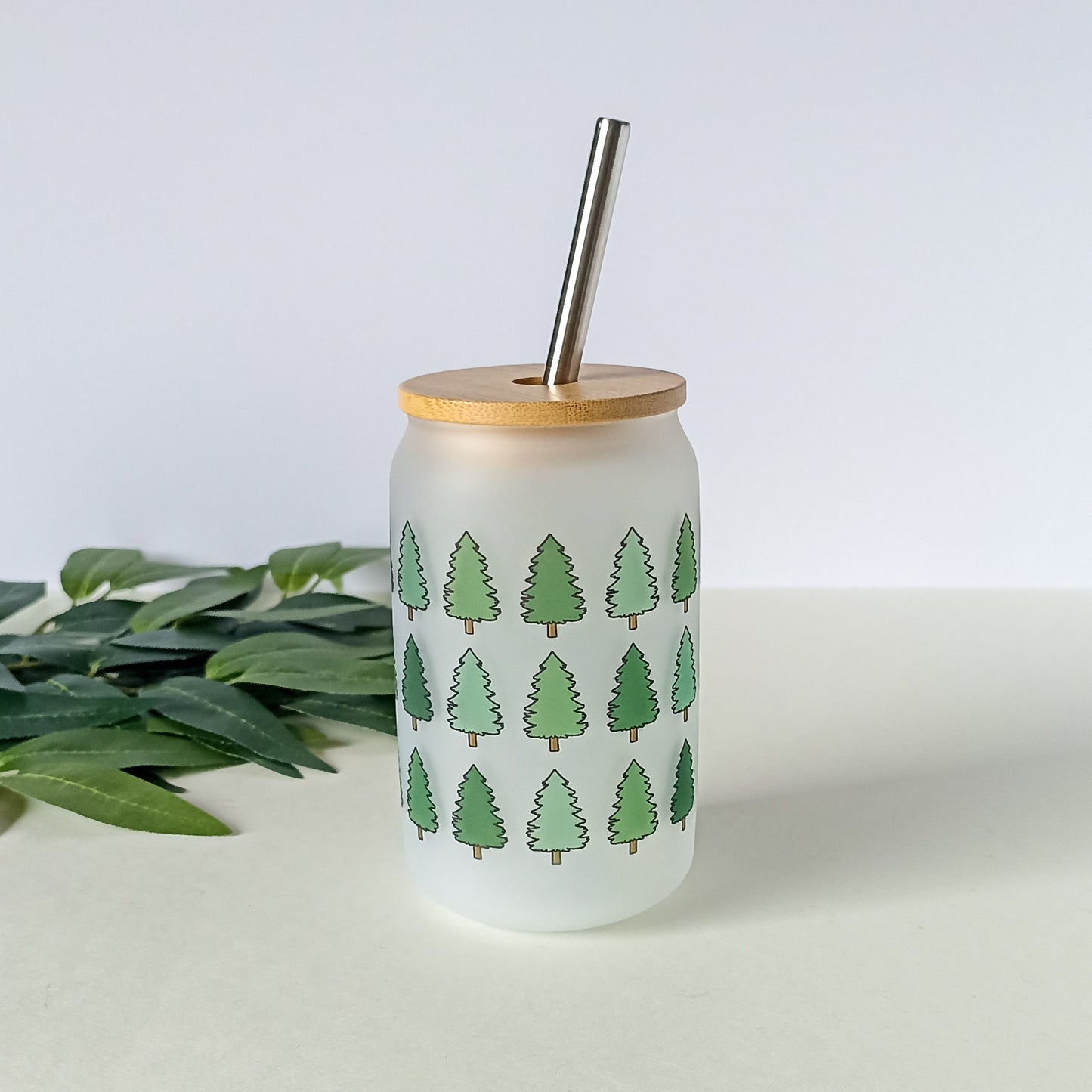 Verre avec paille - Sapins