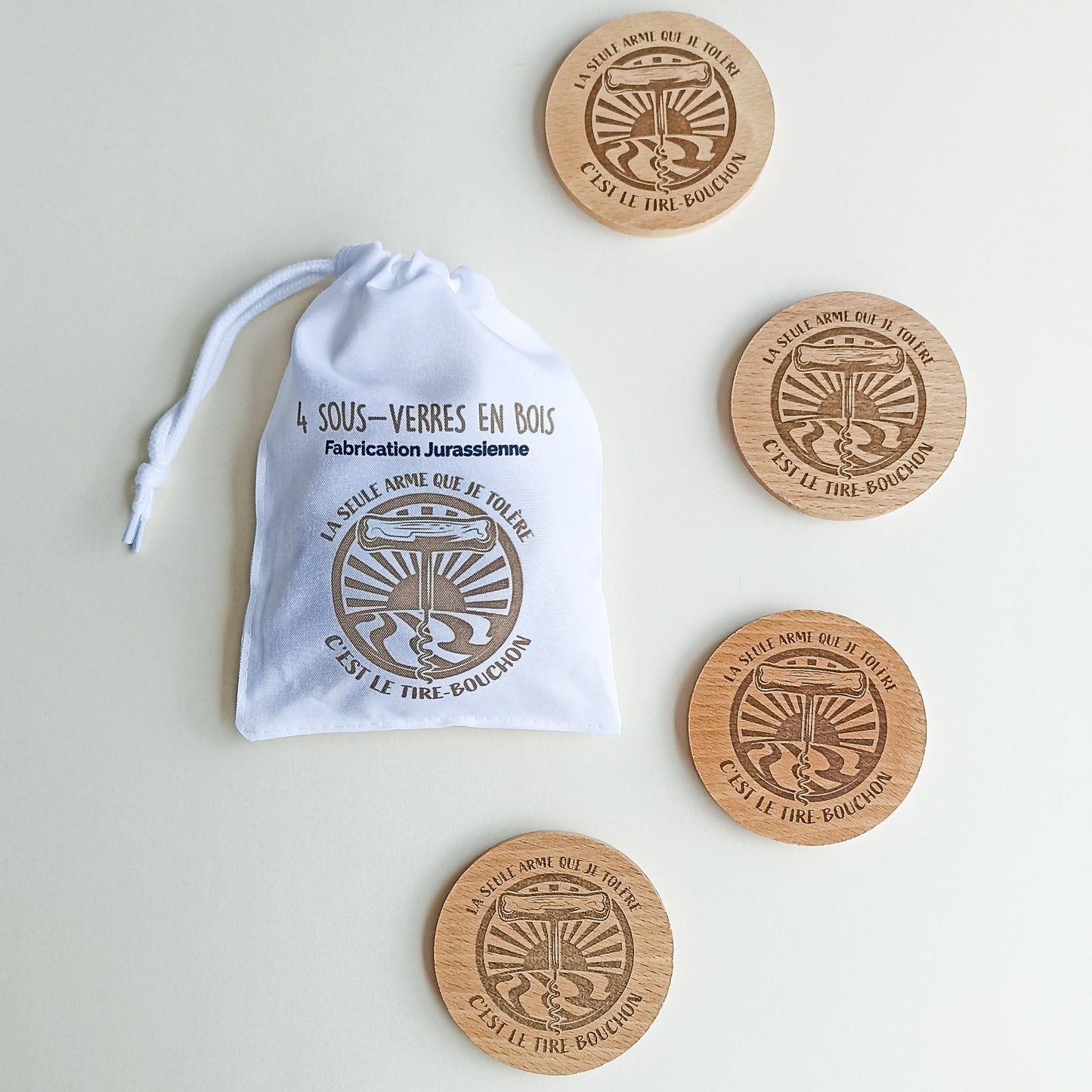 Lot de 4 sous-verres "Le Tire-Bouchon"- Fabrication jurassienne