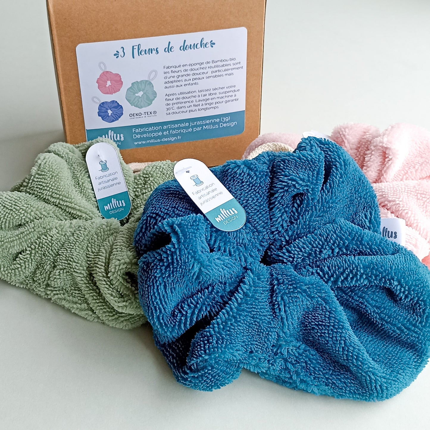 Lot de 3 fleurs de douche lavables & réutilisables BIO