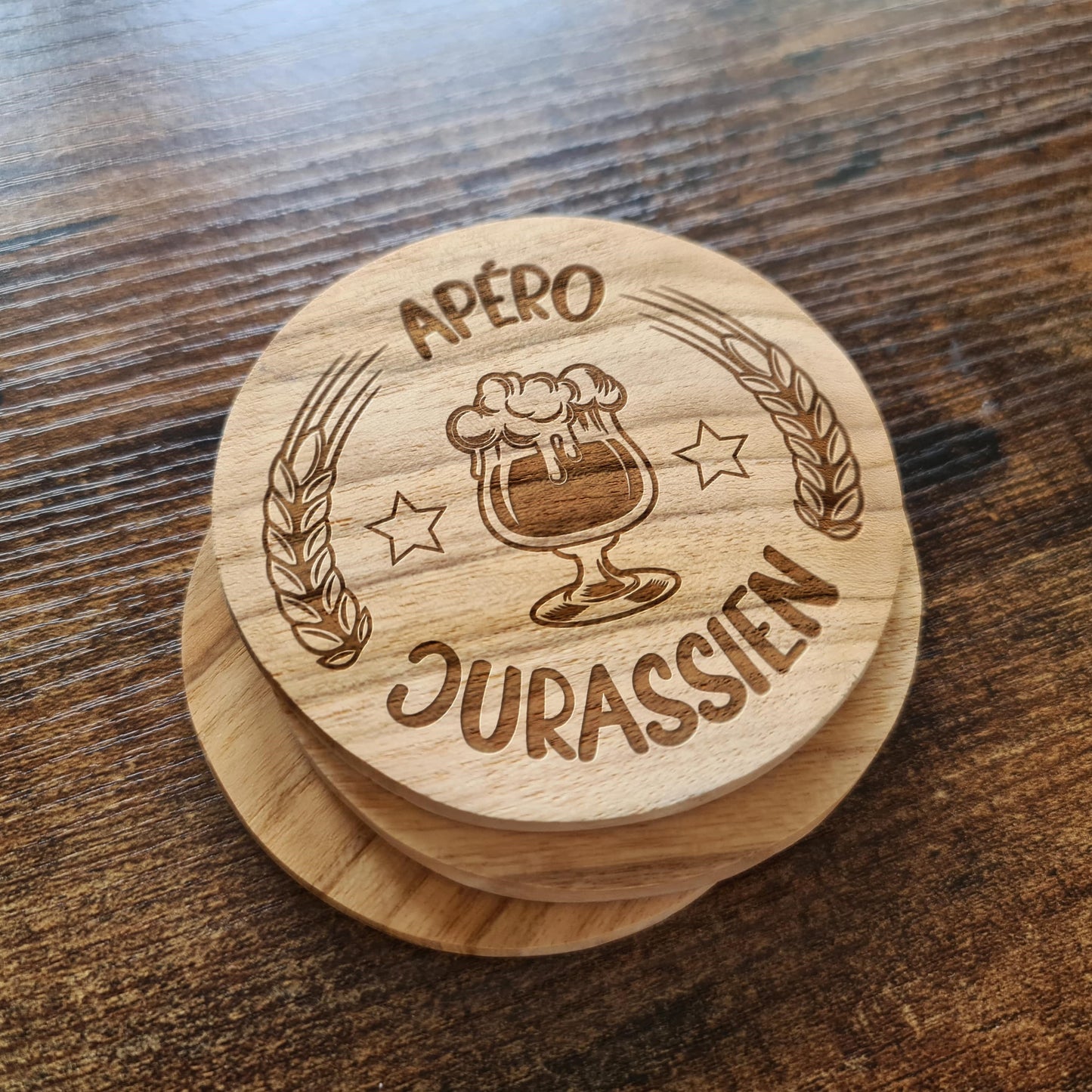 Lot de 4 sous-verres en bois Apéro Jurassien