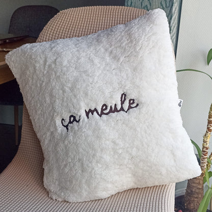 Coussin brodé "Ça meule" en peluche - Fabriqué dans le Jura - Millus Design