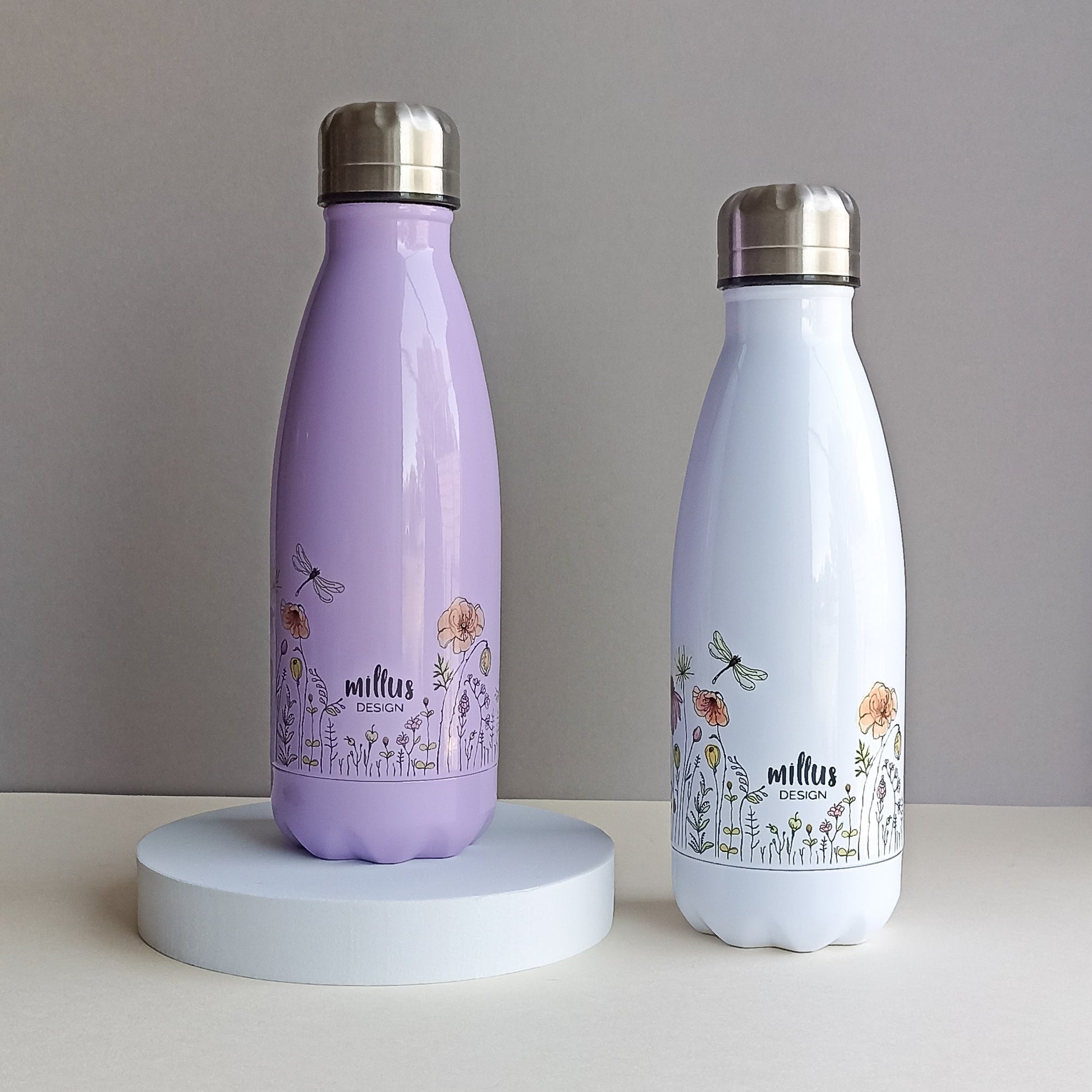 Bouteille isotherme pour enfant - Cheval fleurs mauve - EB Graphique